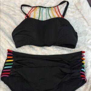 Cacique Black Bikini with Rainbow Straps Size 16